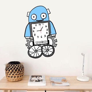 男孩房兒童房靜音掛鐘表小機器人卡通石英鐘表個性創意可愛壁掛表