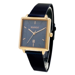 【MANGO】知性極簡方型不鏽鋼米蘭帶腕錶 藍色 28mm MA6765L-55R