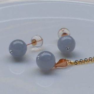 嗨，寶貝銀飾珠寶* 翡翠飾品☆緬甸玉保A貨 冰種 顯紫 茄紫紫羅蘭翡翠墜子吊墜+耳環一對 整套價錢 18k玫瑰金 特價