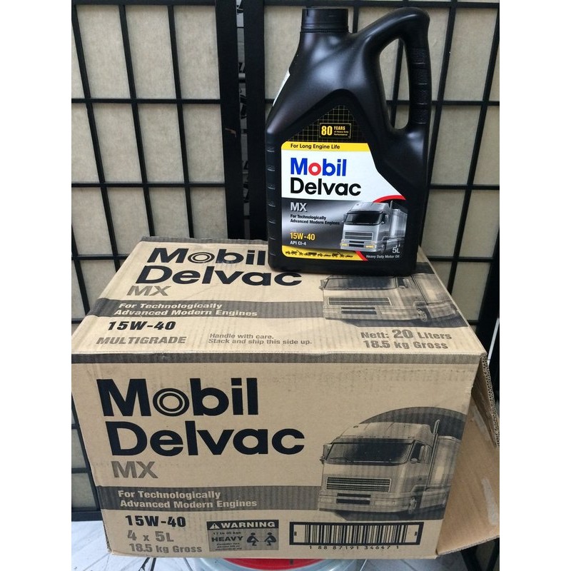 【MOBIL 美孚】 DELVAC MX 15W40、汽柴共軌引擎機油、5公升/罐、4罐/箱【CI4-四期】-滿箱區