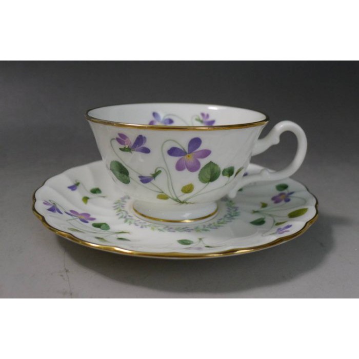 紫花醡醬草 日本製 鳴海 NARUMI 則武 NORITAKE 骨瓷 瓷器 茶杯 盤 咖啡杯 盤 紅茶杯