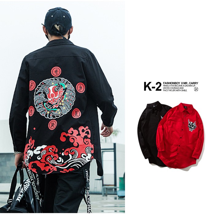 【K-2】日本 般若 鬼頭 海浪 咒印 結界 視覺 襯衫 橫須賀 長袖襯衫