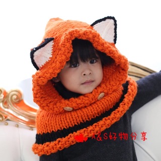 秋冬男女兒童造型狐狸披肩針織毛帽