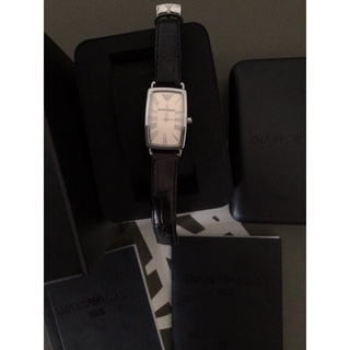 EMPORIO ARMANI 手錶 AR2107 亞曼尼 方形 黑皮帶 女錶