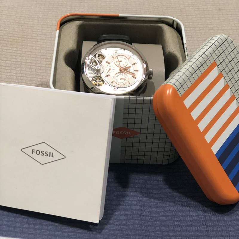 FOSSIL富思 ME1164 皮錶帶手錶 附鐵盒