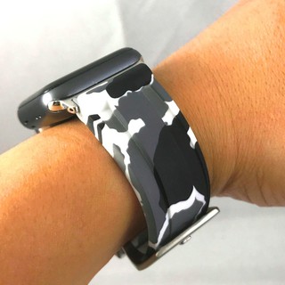Apple Watch 代用 沛納海 Panerai 版型 橡膠錶帶 膠帶 迷彩白 不鏽鋼 胖大海針釦 適用 蘋果手錶
