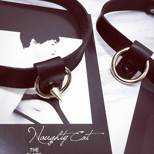 NaughtyCat 街頭 日系 龐克 暗黑 金屬圈 鉚釘 正反 兩帶 皮質 項圈 頸圈 頸鍊