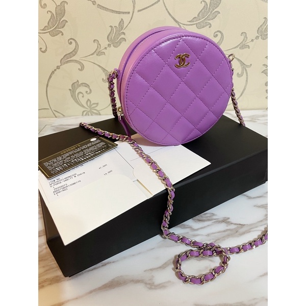 （保留中）全新Chanel櫻花紫羊皮圓餅包