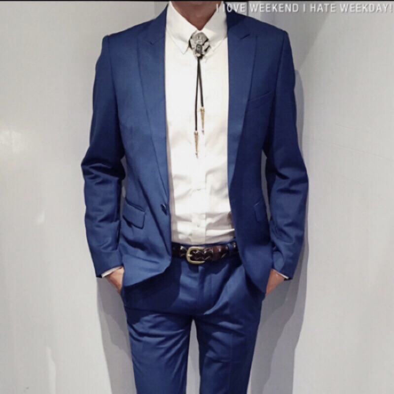 超質感🀄️韓版合身剪裁西裝外套+褲子 整套（獨特藍）