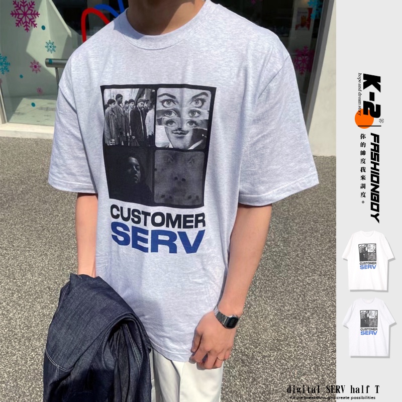 【K-2】digital SERV half T CUSTOMER 老照片 韓國 寬鬆 落肩 短T 上衣【KD103】
