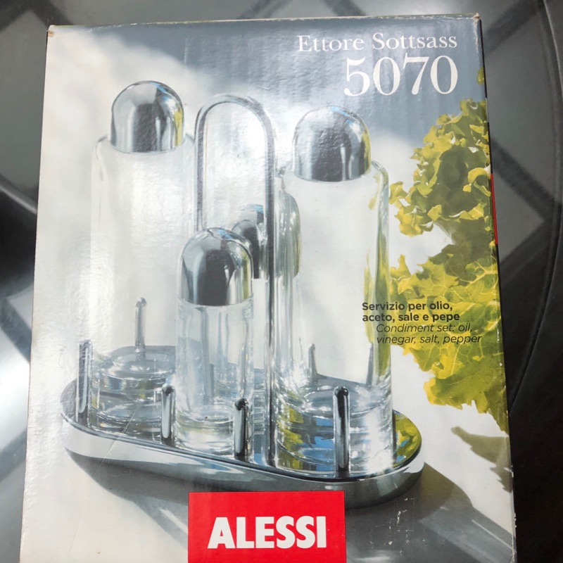 ALESSI 水晶玻璃油醋瓶鹽胡椒罐THE DESIGNER Ettore Sottsass（17.5x8cm）