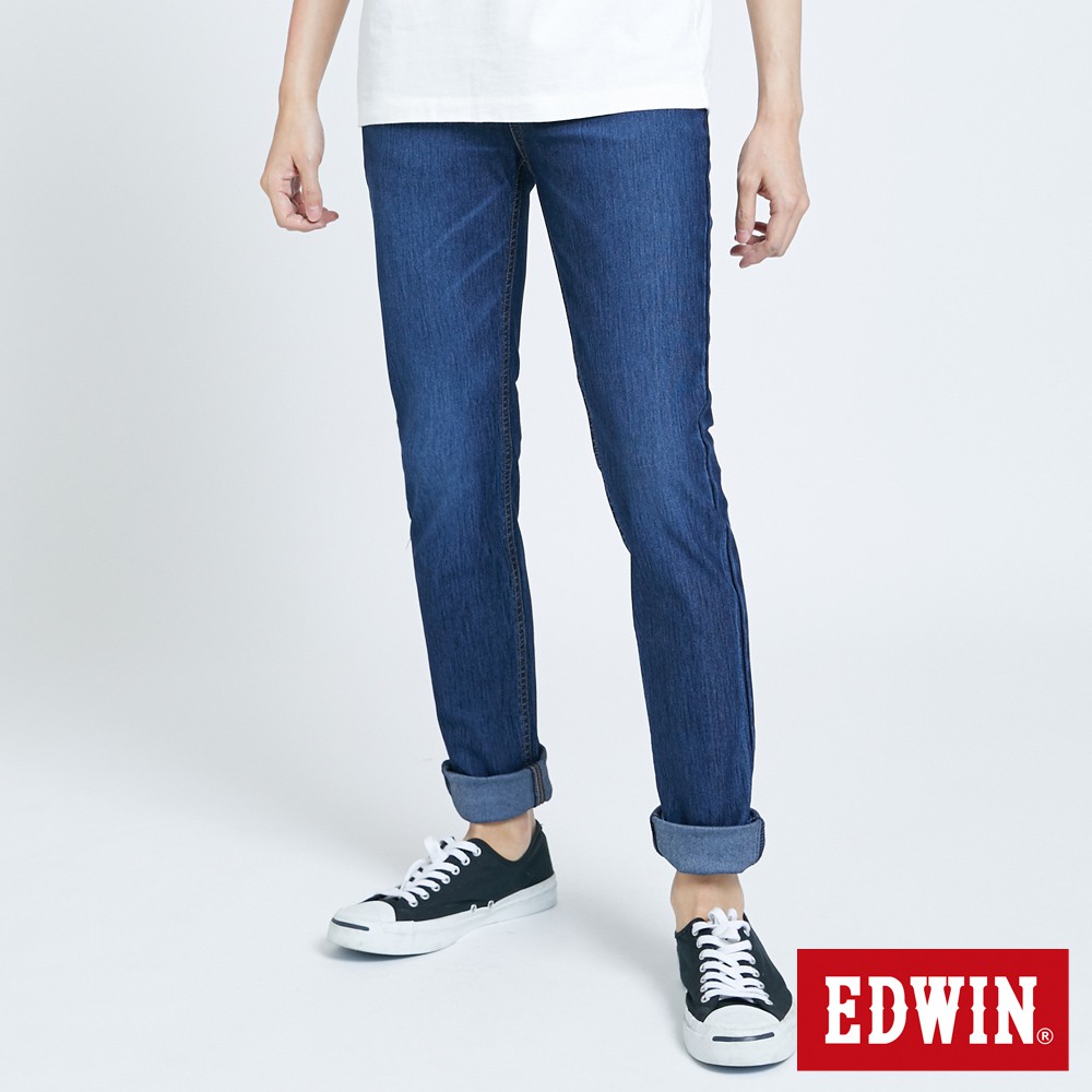 EDWIN 迦績EDGE紅線雙口袋窄直牛仔褲(石洗綠)-男款