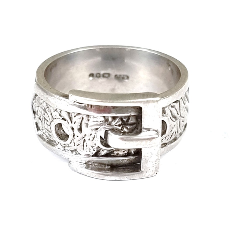#19世紀 1975年英國倫敦手工製作純銀皮帶扣造型花卉刻花戒指 『純銀』#322029