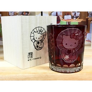 Hello Kitty 和風玻璃杯 (富士山紅, 附木盒)