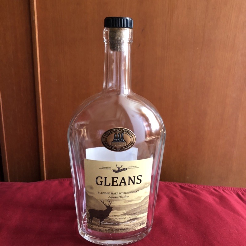 GLEANS格蘭斯蘇格蘭威士忌空酒瓶/多用途玻璃空瓶/空洋酒瓶/裝飾/容器/花瓶/收藏/酒瓶/水瓶（700ml)
