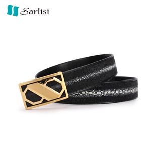 【臺灣出貨】【Sarlisi 】夏麗絲泰國珍珠魚皮皮帶男真皮輕奢平滑扣男士珍珠魚王腰帶褲帶