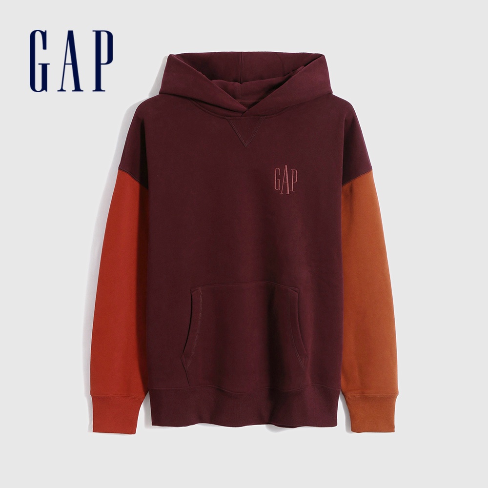 Gap 男裝 Logo刺繡刷毛帽T 碳素軟磨系列-紫紅色(737174)