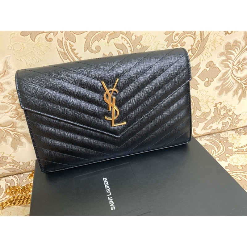 YSL saint laurent 鏈條肩背包 黑金款 信封包 WOC