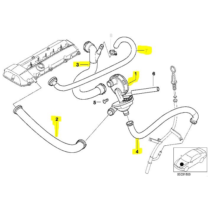 BMW E39 M52TU PCV廢氣回收發閥管組(四管一閥)