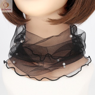 1 件透明領圍巾配假珍珠網狀項鍊, 適合優雅女性女孩圓形圍巾秋季服裝配件