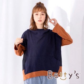 betty’s貝蒂思(05)印花拼接格紋連帽T-shirt(深藍)