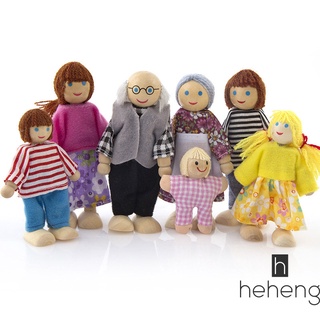 木製家具娃娃屋家庭微型 7 人娃娃玩具兒童角色扮演
