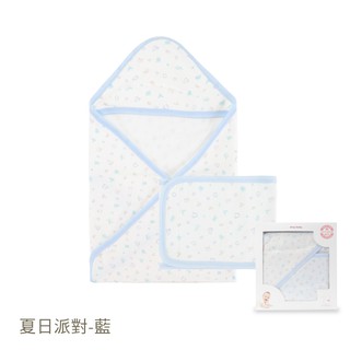 【ding baby】MIT台灣製夏日派對 四季包巾肚圍組-藍/粉