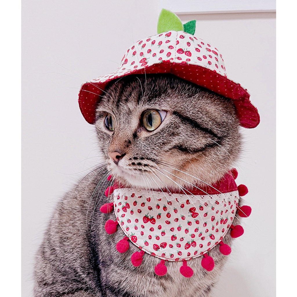 水果多多系列-雙面領巾+水果帽(草莓雪沙)