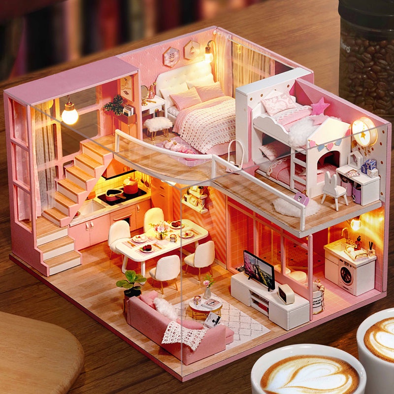 diy小屋手工制作房子拼装别墅模型3d立体拼图玩具小女孩生日礼物
