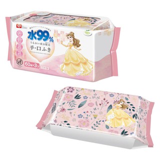 LEC 日本進口正品 迪士尼 DISNEY 公主系列 美女與野獸 手口專用 濕紙巾 貝兒 60枚 3包入 日本製造
