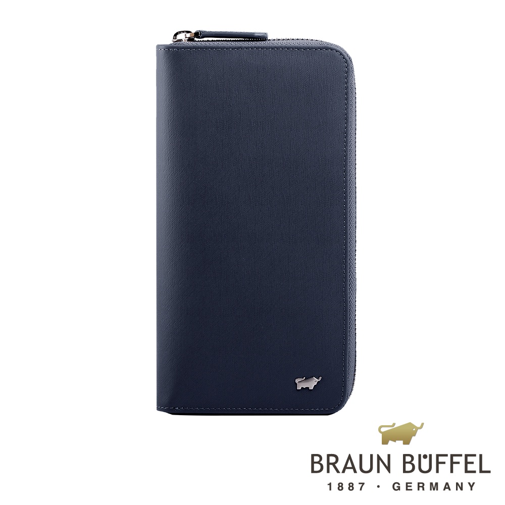 【BRAUN BUFFEL 德國小金牛】【預購商品】台灣總代理 HOMME-M 21卡拉鍊長夾-藍色/BF306-305