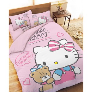Sanrio 三麗鷗 - HELLO KITTY 凱蒂貓 - 幸福小熊 - 精梳棉-單人/雙人-床組.床包.被套.枕頭套
