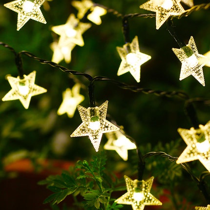 太陽能星星燈串 led太陽能星星燈串 太陽能串燈 顆粒五角星戶外草坪 防水聖誕燈 庭院裝飾 滿天星閃爍彩燈串