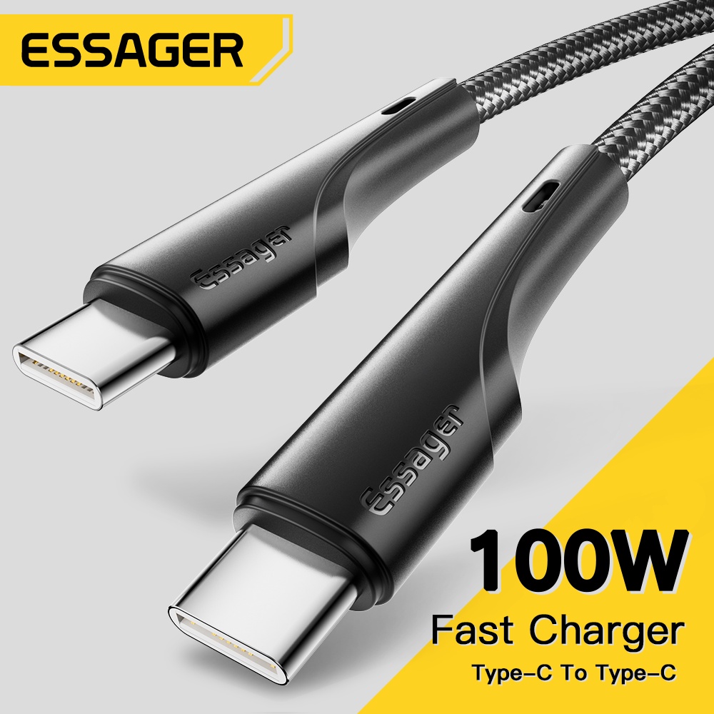 Essager 60W / 100W 5A 快速充電電纜尼龍釬焊 USB C 至 Type-C 電纜, 用於 Xm Hw