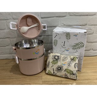 [全新] iTravel 雙層保溫餐盒提袋組 粉色