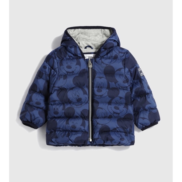 Gap x Disney 迪士尼 印花連帽羽絨外套 米奇 藍色 12-18M 嬰兒 二手