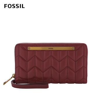 FOSSIL Liza 真皮拉鍊式衍縫長夾-酒紅色 SL6552609