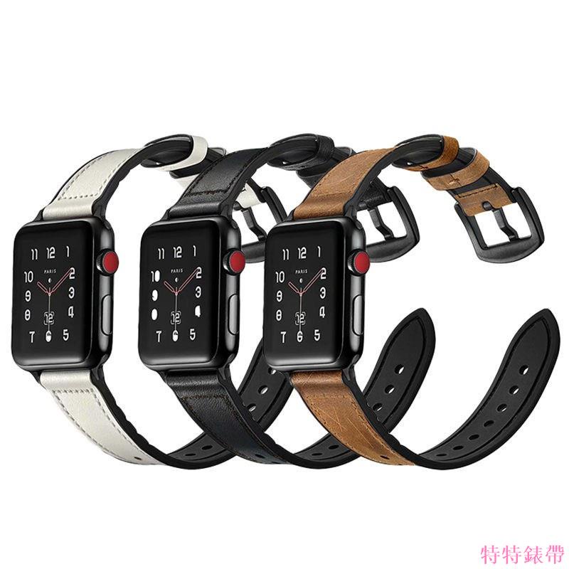 矽膠貼皮錶帶 適用於Apple watch 6 5 4 SE 蘋果手錶真皮錶帶 iwatch 38 40 42 44mm