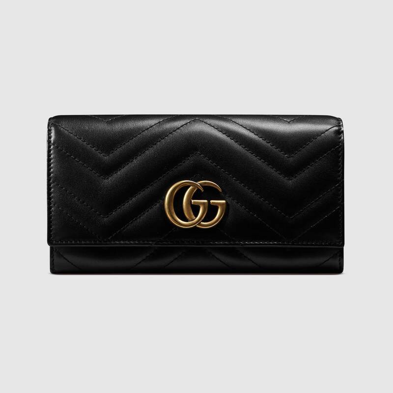 2020新款 GUCCI GG Marmont縫紋牛皮金屬雙G長夾