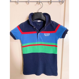 TOMMY HILFIGER POLO 童 帥氣紅藍綠 混色條紋 POLO衫 二手童裝S