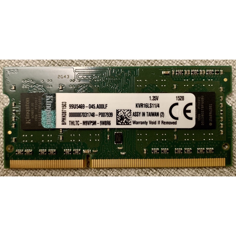 Kingston 金士頓 4GB DDR3L 1600Mhz 1.35V  低電壓筆電記憶體