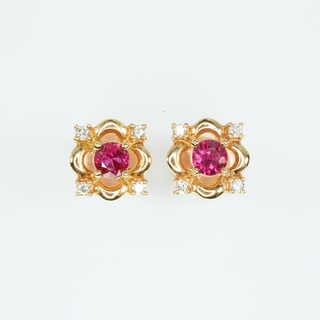 【D.Jewelry】18K金紅寶石耳環 耳釘 方璽型設計款 真金真鑽 小清新 輕奢珠寶