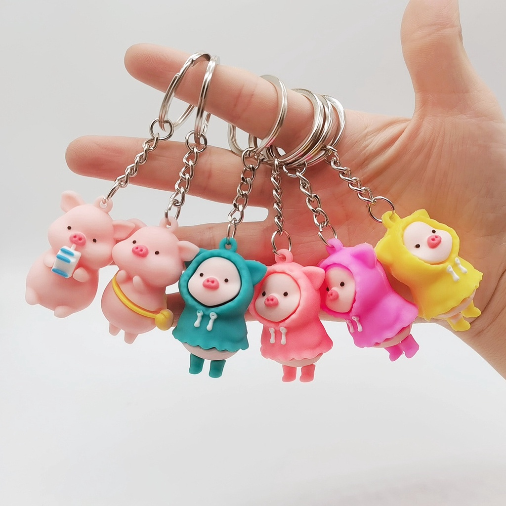 【YY】小豬鑰匙扣新款雨衣小豬立體PVC軟膠牛奶豬公仔包包吊飾活動禮品