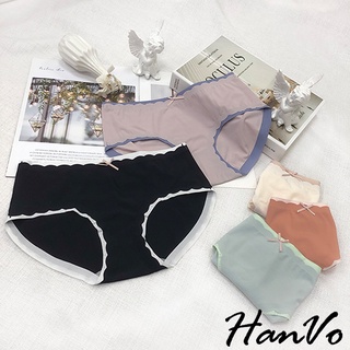 【HanVo】小甜美波浪邊拚色無痕內褲 舒適親膚冰絲涼感日系內褲 中低腰 獨立包裝 流行少女內褲 內著 A11-5612