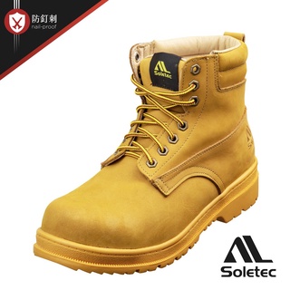 【Soletec超鐵安全鞋】S108507 黃色真皮中筒寬楦防穿刺安全鞋 輕量防穿刺布 CNS20345合格安全鞋