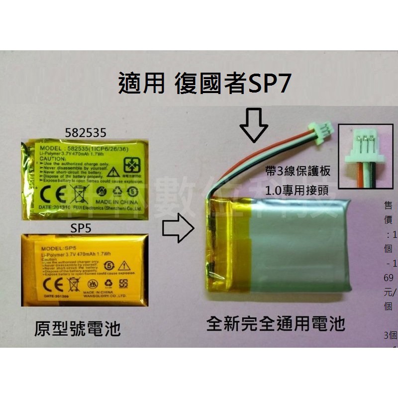 科諾-附發票 適用 復國者SP7 行車記錄器  3.7V 電池 維修用 SP5 582535 #D018A