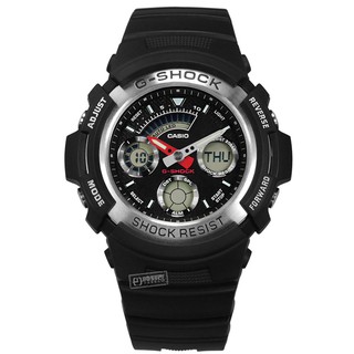 G-SHOCK CASIO / 雙顯 計時碼錶 防水200米 橡膠手錶 黑色 / AW-590-1A / 46mm