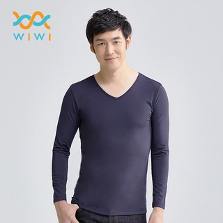 【WIWI】MIT溫灸刷毛V領發熱衣(湛海藍 男S-3XL)0.82遠紅外線 迅速升溫 加倍刷毛 3效熱感 輕薄顯瘦