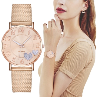 時尚玫瑰金塑料錶帶愛錶盤手錶休閒女士石英手錶