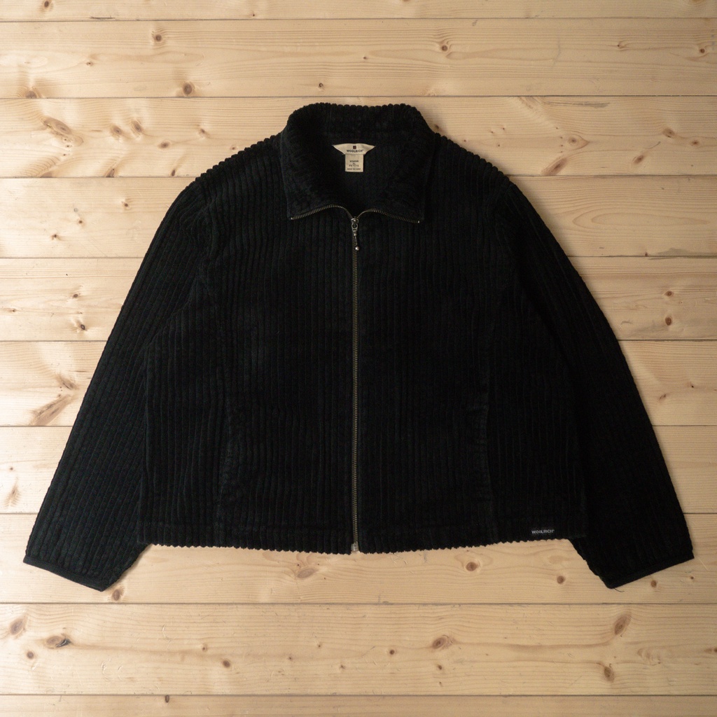 《白木11》 🇺🇸 90s Woolrich corduroy jacket 黑色 燈芯絨 高領 粗紋 拉鍊 外套 古著
